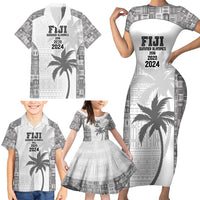 Custom Fiji Rugby Family Matching Short Sleeve Bodycon Dress and Hawaiian Shirt History Champions World Cup 7s - White LT9 - Polynesian Pride