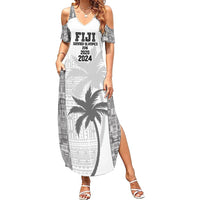 Custom Fiji Rugby Family Matching Summer Maxi Dress and Hawaiian Shirt History Champions World Cup 7s - White LT9 Mom's Dress White - Polynesian Pride
