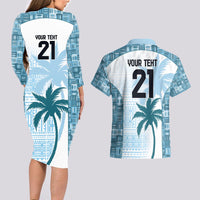 Custom Fiji Rugby Couples Matching Long Sleeve Bodycon Dress and Hawaiian Shirt History Champions World Cup 7s - Bllue LT9 - Polynesian Pride