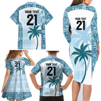 Custom Fiji Rugby Family Matching Long Sleeve Bodycon Dress and Hawaiian Shirt History Champions World Cup 7s - Bllue LT9 - Polynesian Pride