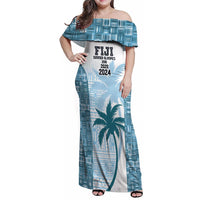 Custom Fiji Rugby Family Matching Off Shoulder Maxi Dress and Hawaiian Shirt History Champions World Cup 7s - Bllue LT9 Mom's Dress Blue - Polynesian Pride