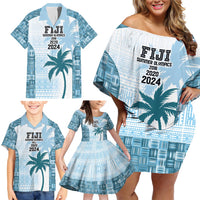 Custom Fiji Rugby Family Matching Off Shoulder Short Dress and Hawaiian Shirt History Champions World Cup 7s - Bllue LT9 - Polynesian Pride