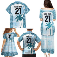 Custom Fiji Rugby Family Matching Puletasi and Hawaiian Shirt History Champions World Cup 7s - Bllue LT9 - Polynesian Pride