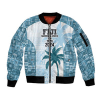 Custom Fiji Rugby Sleeve Zip Bomber Jacket History Champions World Cup 7s - Bllue LT9 Unisex Blue - Polynesian Pride