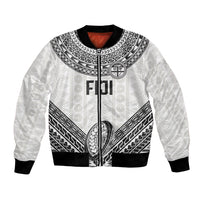 Custom Rugby Fiji National Heritage Bomber Jacket White Traditional Masi Inspired