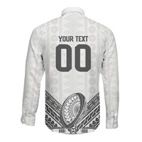 Custom Rugby Fiji National Heritage Long Sleeve Button Shirt White Traditional Masi Inspired LT9 - Polynesian Pride