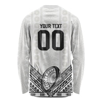 Custom Rugby Fiji National Heritage Long Sleeve Shirt White Traditional Masi Inspired