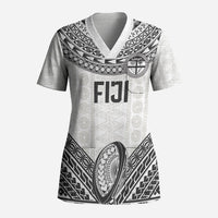 Custom Rugby Fiji National Heritage Scrub Top White Traditional Masi Inspired