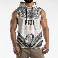 Custom Rugby Fiji National Heritage Sleeveless Hoodie White Traditional Masi Inspired