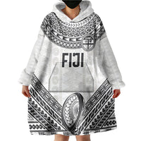 Custom Rugby Fiji National Heritage Wearable Blanket Hoodie White Traditional Masi Inspired