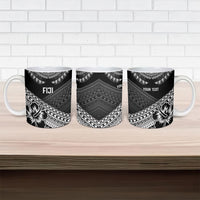 Custom Rugby Fiji Ceramic Mug Black Traditional Masi Inspired