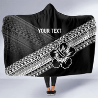 Custom Rugby Fiji Hooded Blanket Black Traditional Masi Inspired
