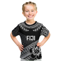 Custom Rugby Fiji Kid T Shirt Black Traditional Masi Inspired
