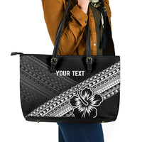 Custom Rugby Fiji Leather Tote Bag Black Traditional Masi Inspired