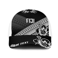 Personalised Rugby Fiji Mesh Trucker Cap Black Traditional Masi Inspired