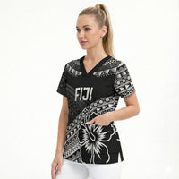 Custom Rugby Fiji Scrub Top Black Traditional Masi Inspired