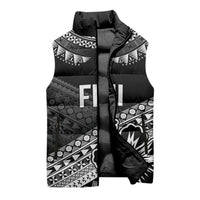 Custom Rugby Fiji Sleeveless Puffer Jacket Black Traditional Masi Inspired