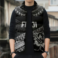 Custom Rugby Fiji Sleeveless Puffer Jacket Black Traditional Masi Inspired