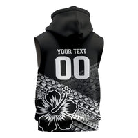 Custom Rugby Fiji Sleeveless Zip Hoodie Black Traditional Masi Inspired