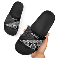 Custom Rugby Fiji Slide Sandals Black Traditional Masi Inspired