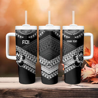 Custom Rugby Fiji Tumbler With Handle Black Traditional Masi Inspired