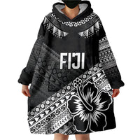 Custom Rugby Fiji Wearable Blanket Hoodie Black Traditional Masi Inspired