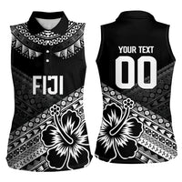 Custom Rugby Fiji Women Sleeveless Polo Shirt Black Traditional Masi Inspired