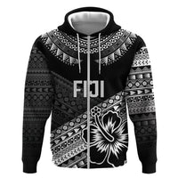 Custom Rugby Fiji Zip Hoodie Black Traditional Masi Inspired