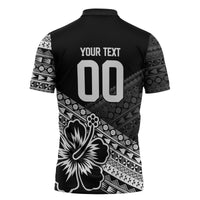 Custom Rugby Fiji Zipper Polo Shirt Black Traditional Masi Inspired LT9 - Polynesian Pride