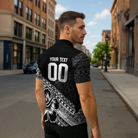 Custom Rugby Fiji Zipper Polo Shirt Black Traditional Masi Inspired LT9 - Polynesian Pride