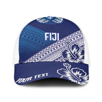 Personalised Rugby Fiji Baseball Net Cap Blue Traditional Masi Inspired