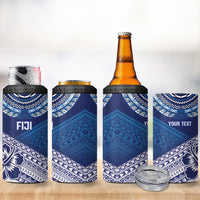 Custom Rugby Fiji 4 in 1 Can Cooler Tumbler Blue Traditional Masi Inspired