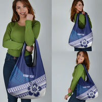 Custom Rugby Fiji Grocery Bag Blue Traditional Masi Inspired