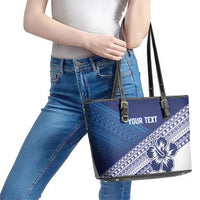 Custom Rugby Fiji Leather Tote Bag Blue Traditional Masi Inspired