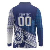 Custom Rugby Fiji Long Sleeve Polo Shirt Blue Traditional Masi Inspired