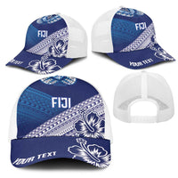 Personalised Rugby Fiji Mesh Trucker Cap Blue Traditional Masi Inspired