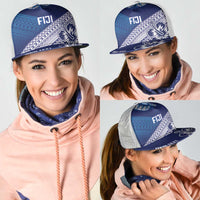 Personalised Rugby Fiji Mesh Trucker Cap Blue Traditional Masi Inspired