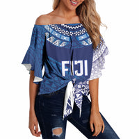 Custom Rugby Fiji Off Shoulder Wrap Waist Top Blue Traditional Masi Inspired LT9 - Polynesian Pride