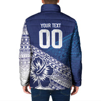 Custom Rugby Fiji Padded Jacket Blue Traditional Masi Inspired