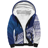 Custom Rugby Fiji Sherpa Hoodie Blue Traditional Masi Inspired