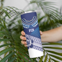 Custom Rugby Fiji Skinny Tumbler Blue Traditional Masi Inspired