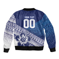 Custom Rugby Fiji Sleeve Zip Bomber Jacket Blue Traditional Masi Inspired