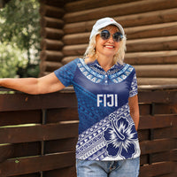 Custom Rugby Fiji Women Polo Shirt Blue Traditional Masi Inspired