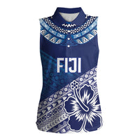 Custom Rugby Fiji Women Sleeveless Polo Shirt Blue Traditional Masi Inspired