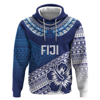 Custom Rugby Fiji Zip Hoodie Blue Traditional Masi Inspired