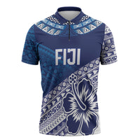 Custom Rugby Fiji Zipper Polo Shirt Blue Traditional Masi Inspired LT9 Blue - Polynesian Pride