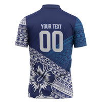 Custom Rugby Fiji Zipper Polo Shirt Blue Traditional Masi Inspired LT9 - Polynesian Pride