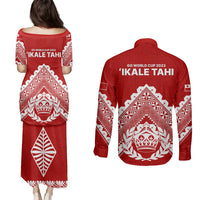 Tonga Rugby Couples Matching Puletasi Dress and Long Sleeve Button Shirts Proud Tongan Ngatu Kupesi World Cup 2023 No1 LT9 - Polynesian Pride