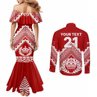 Custom Tonga Rugby Couples Matching Mermaid Dress and Long Sleeve Button Shirts Proud Tongan Ngatu Kupesi World Cup 2023 No1 LT9 - Polynesian Pride