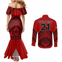 Custom Tonga Rugby Couples Matching Mermaid Dress and Long Sleeve Button Shirts Proud Tongan Ngatu Kupesi World Cup 2023 No2 LT9 - Polynesian Pride